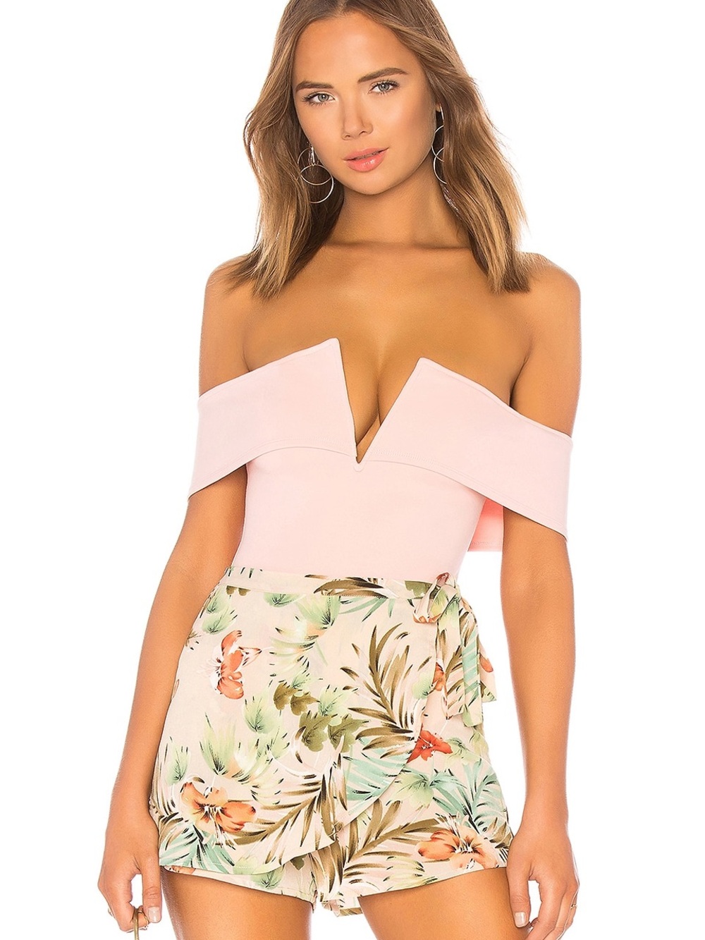 superdown Blush Pink Off-Shoulder V-Notch Camisole